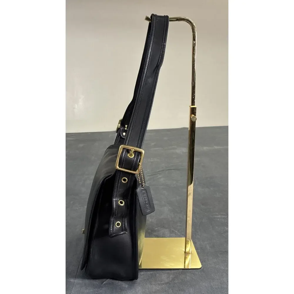 Vintage Coach 9525 Stewardess Bag Black Leather 90s Turnlock Purse USA Charity